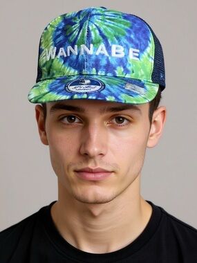Pit Bull Tie-Dye Snapback‎ Hat - Blue and Green Wannabe Embroidered Trucker NWT